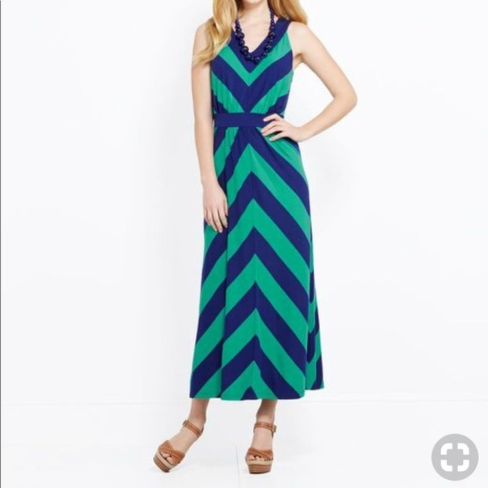 Vineyard Vines Maxi Dress Rugby Chevron Blue Green